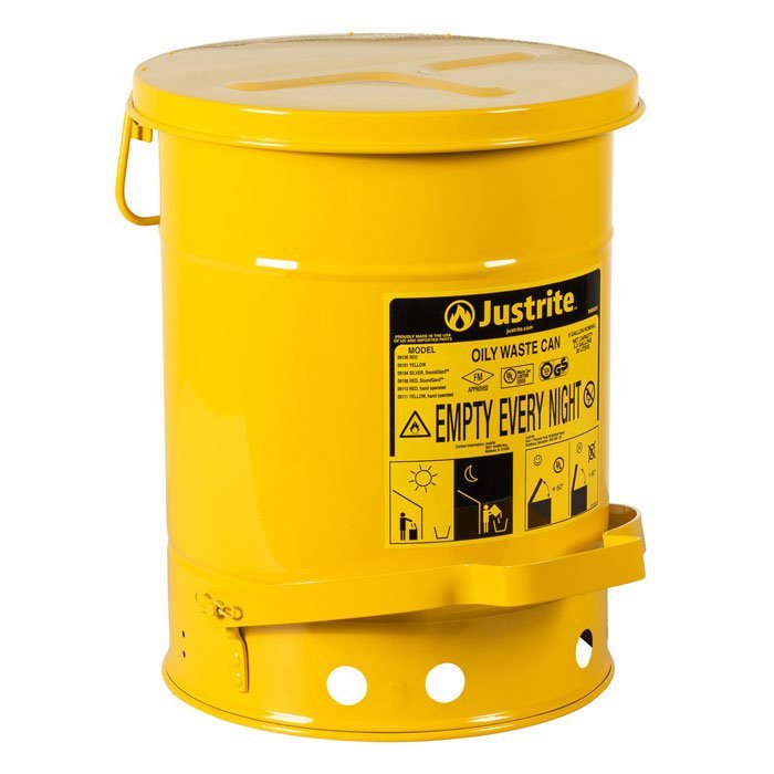 J-09101 (สีเหลือง) - ถังขยะของเสียปนเปื้อนน้ำมัน ความจุ 20 ลิตร ฝาเปิดด้วยเท้า 302MM OD x 403MM H x 5KG