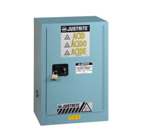 Justrite 891202 ตู้เซฟตี้เก็บสารกัดกร่อน ขนาด 12 แกลลอน (45 ลิตร) สีน้ำเงิน ปิดเองด้วยมือ 1 บาน 1 ชั้นวาง